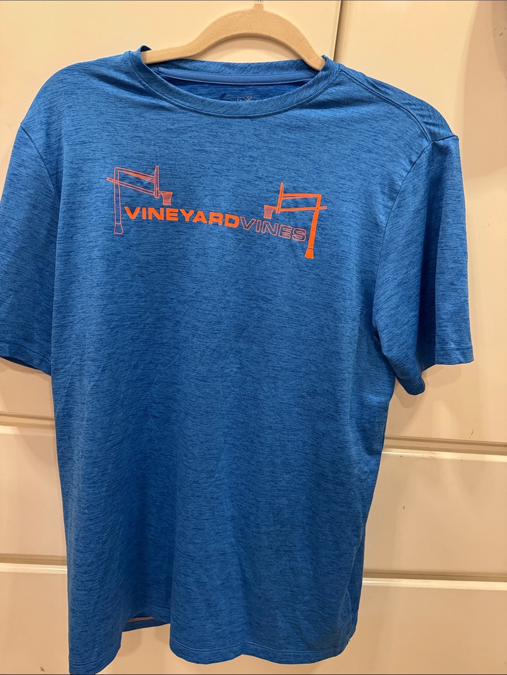 Vineyard Vines Blue Short-Sleeve Performance Tee with Orange Logo YXL